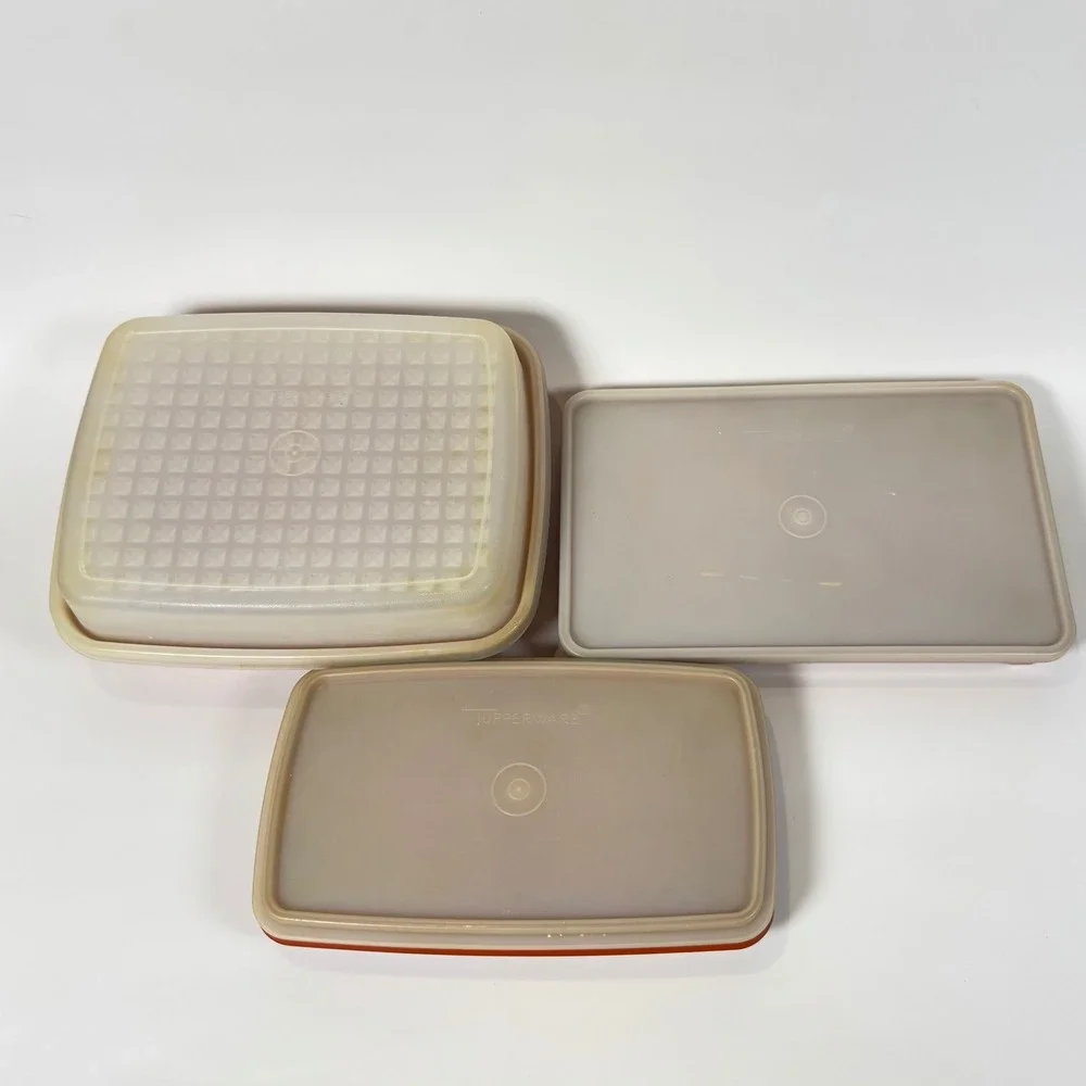 Vintage Tupperware Bacon Meat Keeper Set Paprika Red Orange 3pc 794 1292 622